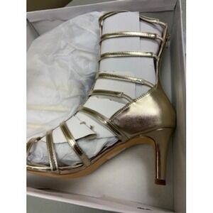 Midnight Velvet Gold Metallic Gladiator Sandals Kitten Heel Back Zip Womens 7.5M